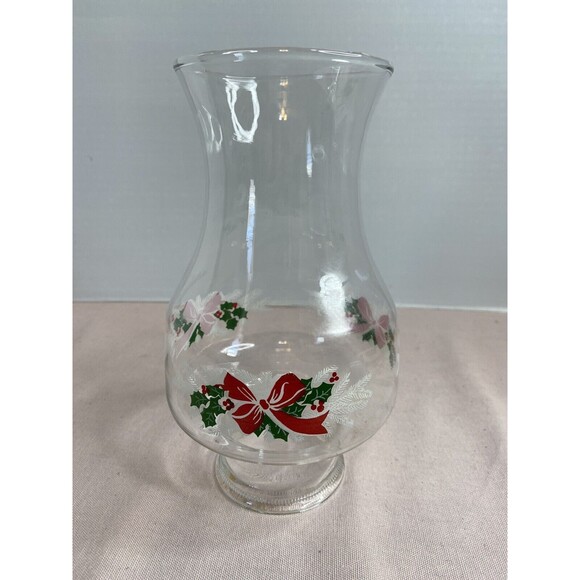 F.T.D.A. Other - Vintage Glass Christmas Replacement Hurricane Chimney/Oil Lamp Globe w/ Red Bow
